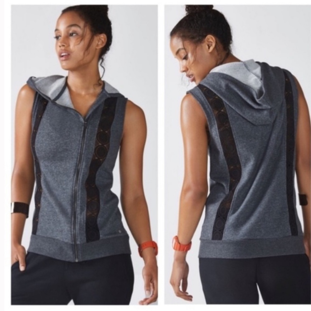 Fabletics Saige Vest Crochet Asymmetrical Full Zip Vest. Size Medium. EUC